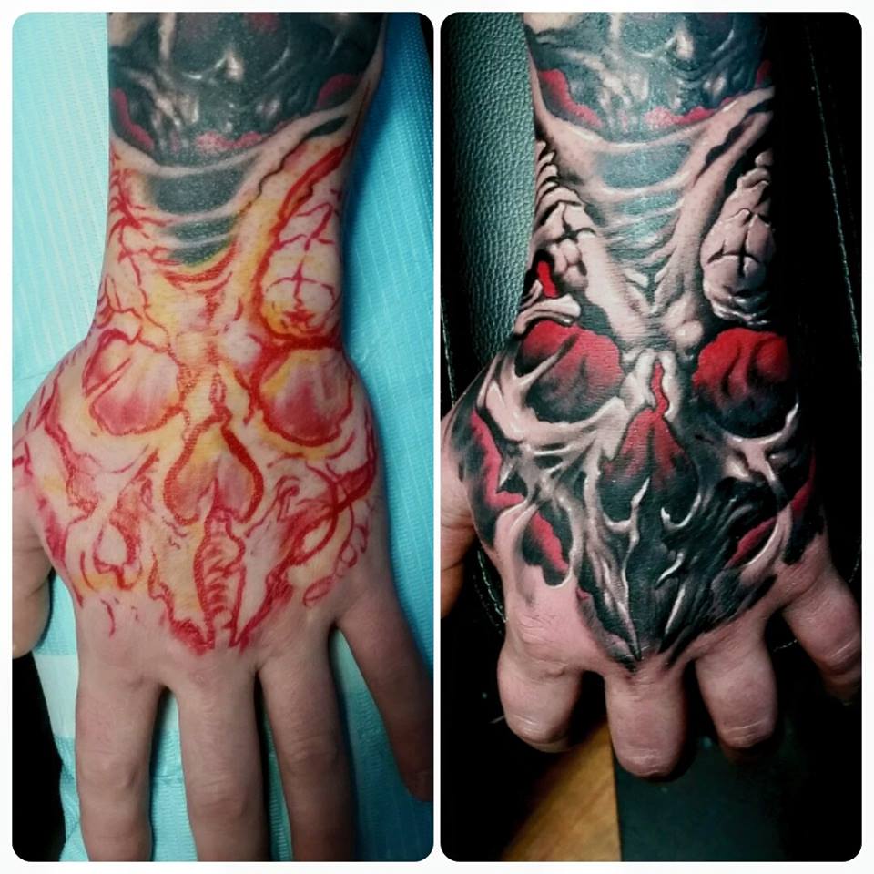 Hand Skull with Red