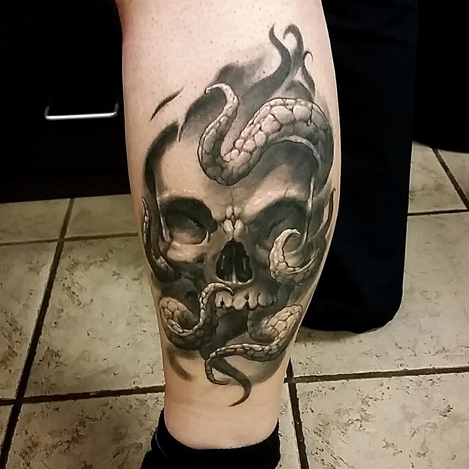 Skull & Tentacles on Side of Lower Leg
